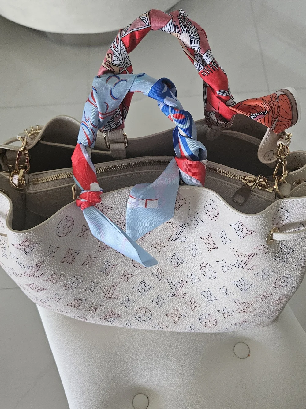 Hermes Like Silky Twilly Scarfs  - Red & Light Blue